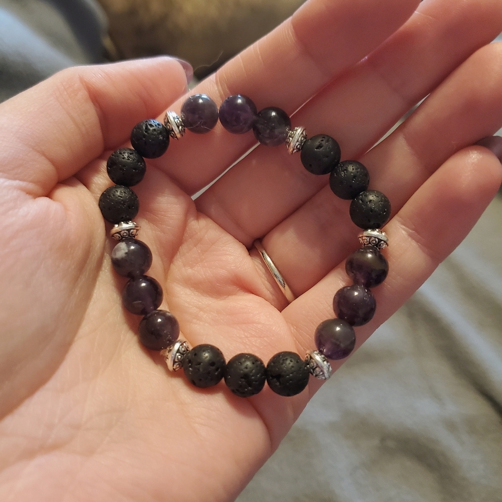 (3 For $15) Amethyst & Lava Stone Bead Bracelet